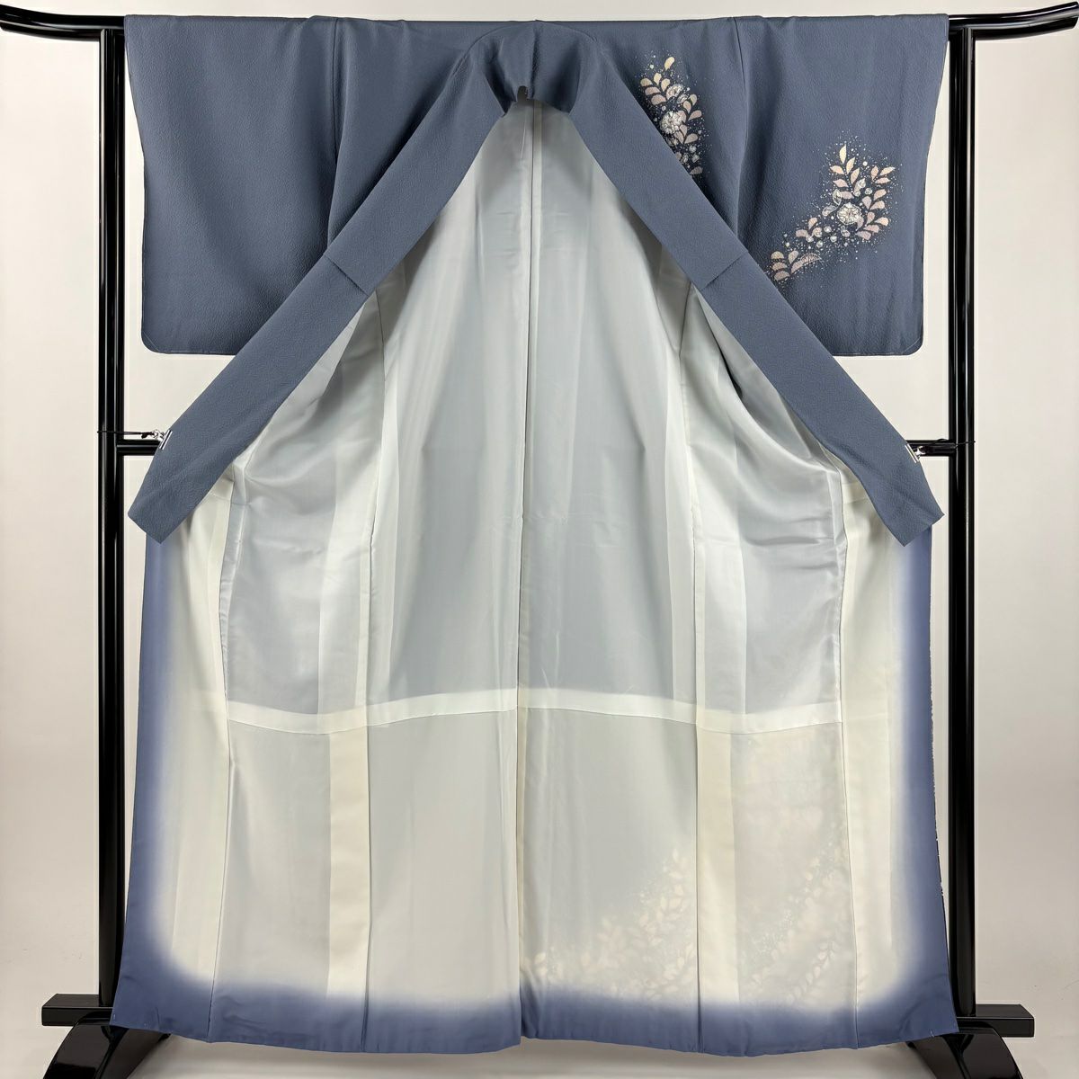 付下 身長163cm 袖長62.5cm S 雙層 翠山工房 有落款 辻花染 漸層 青灰 純蠶絲 名品級