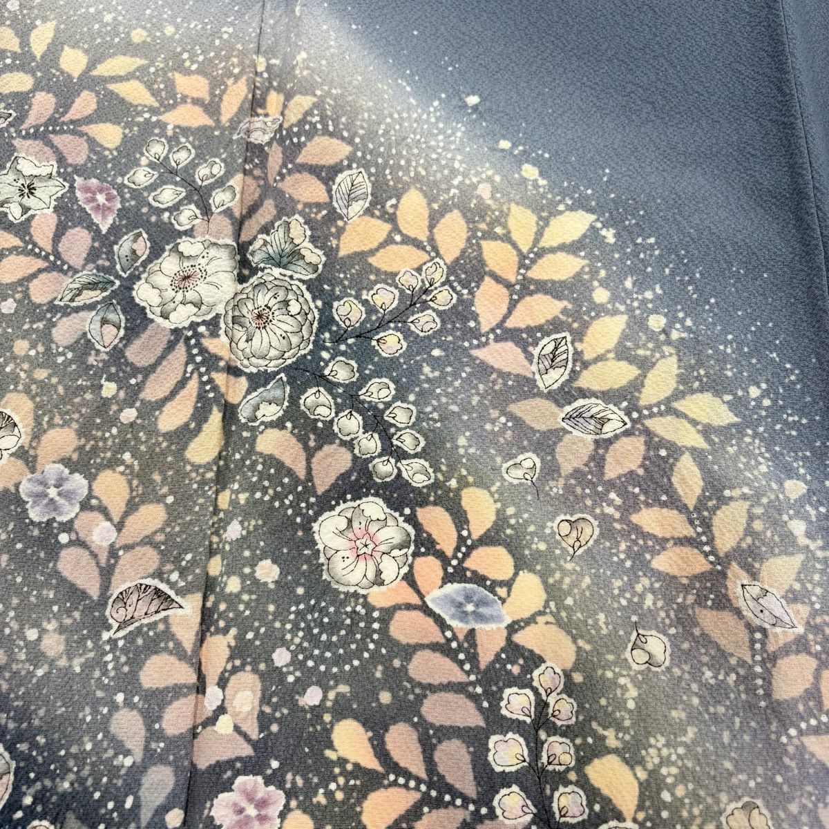 付下 身長163cm 袖長62.5cm S 雙層 翠山工房 有落款 辻花染 漸層 青灰 純蠶絲 名品級