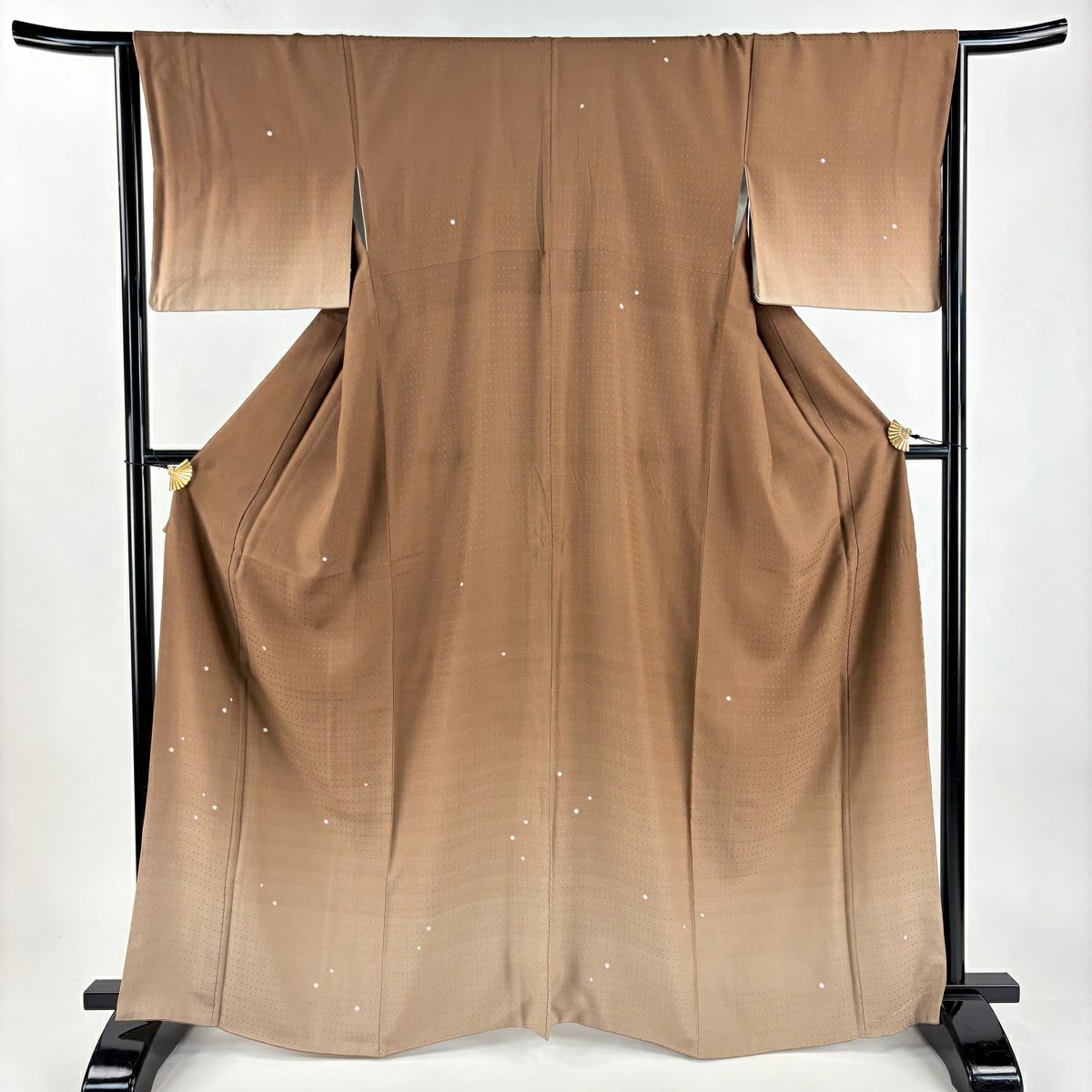 付下 身長165.5cm 袖長65.5cm M 雙層 落款あり霰地紋漸變茶純蠶絲名品級