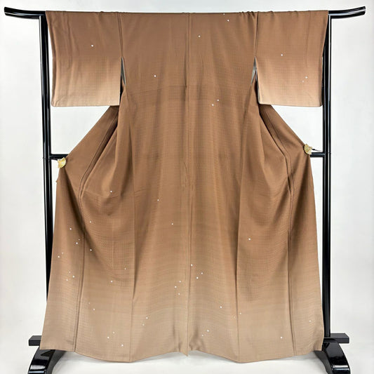 付下 身長165.5cm 袖長65.5cm M 雙層 落款あり霰地紋漸變茶純蠶絲名品級