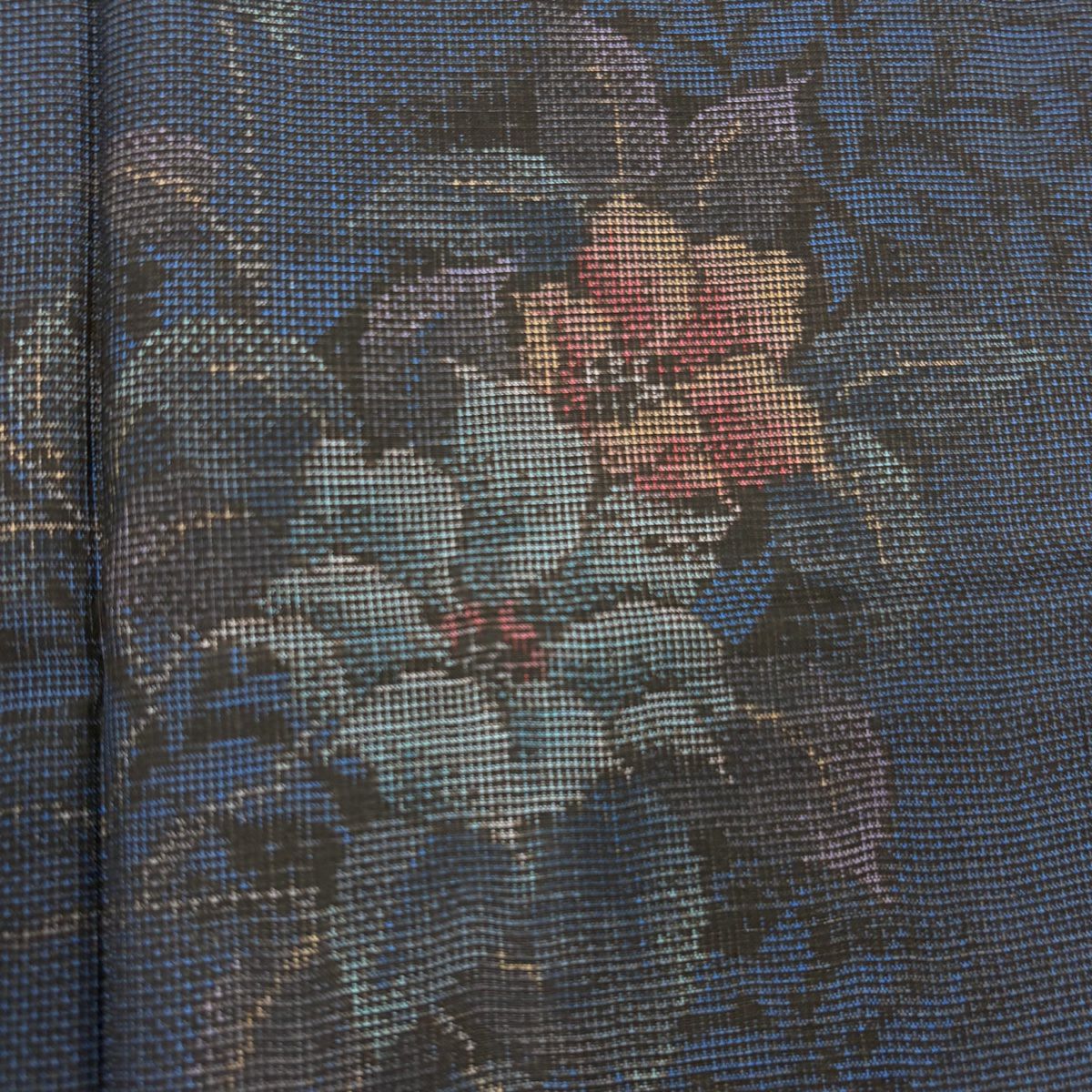 紬織 身長155.5cm 袖長62.5cm S 雙層 草花紋紋 深藍 純蠶絲 秀品級