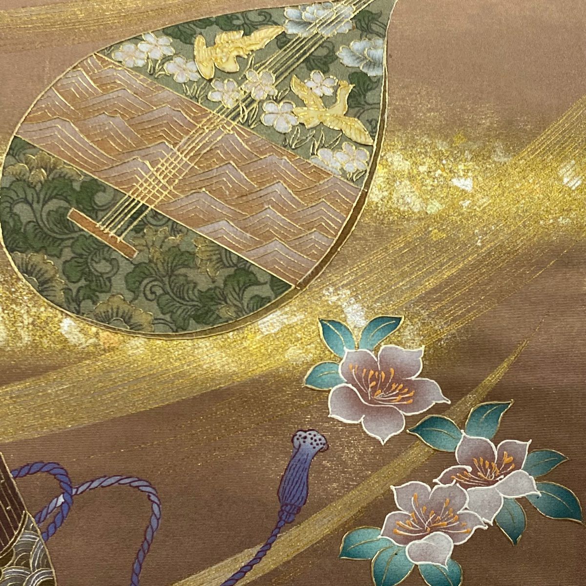 袋帶 名品級 琵琶與笙 花鳥 螺鈿 金銀彩 金 純蠶絲