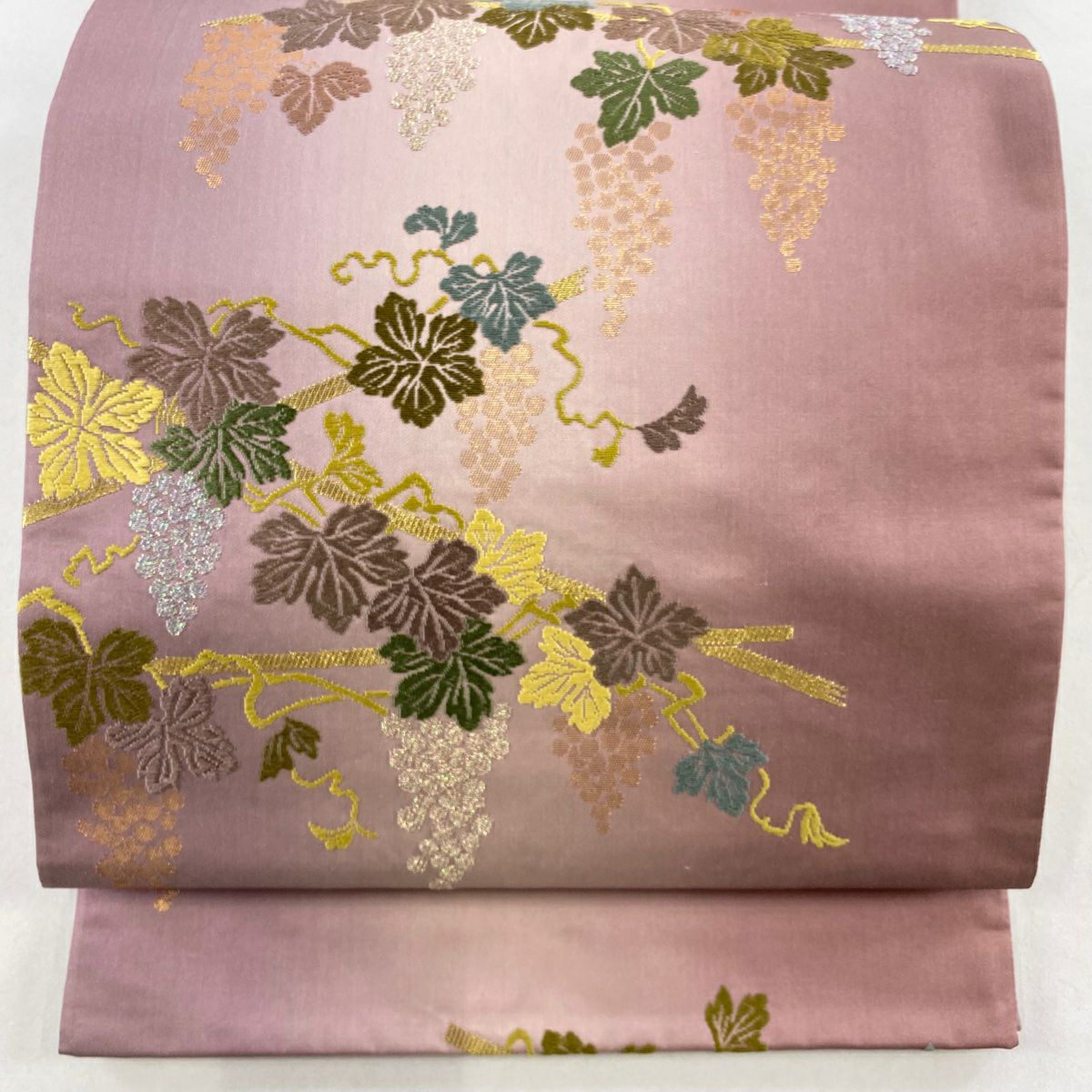 【美品】 袋帶 名品級 鈴乃屋 葡萄 金金箔 金絲 淺紫 六通 純蠶絲