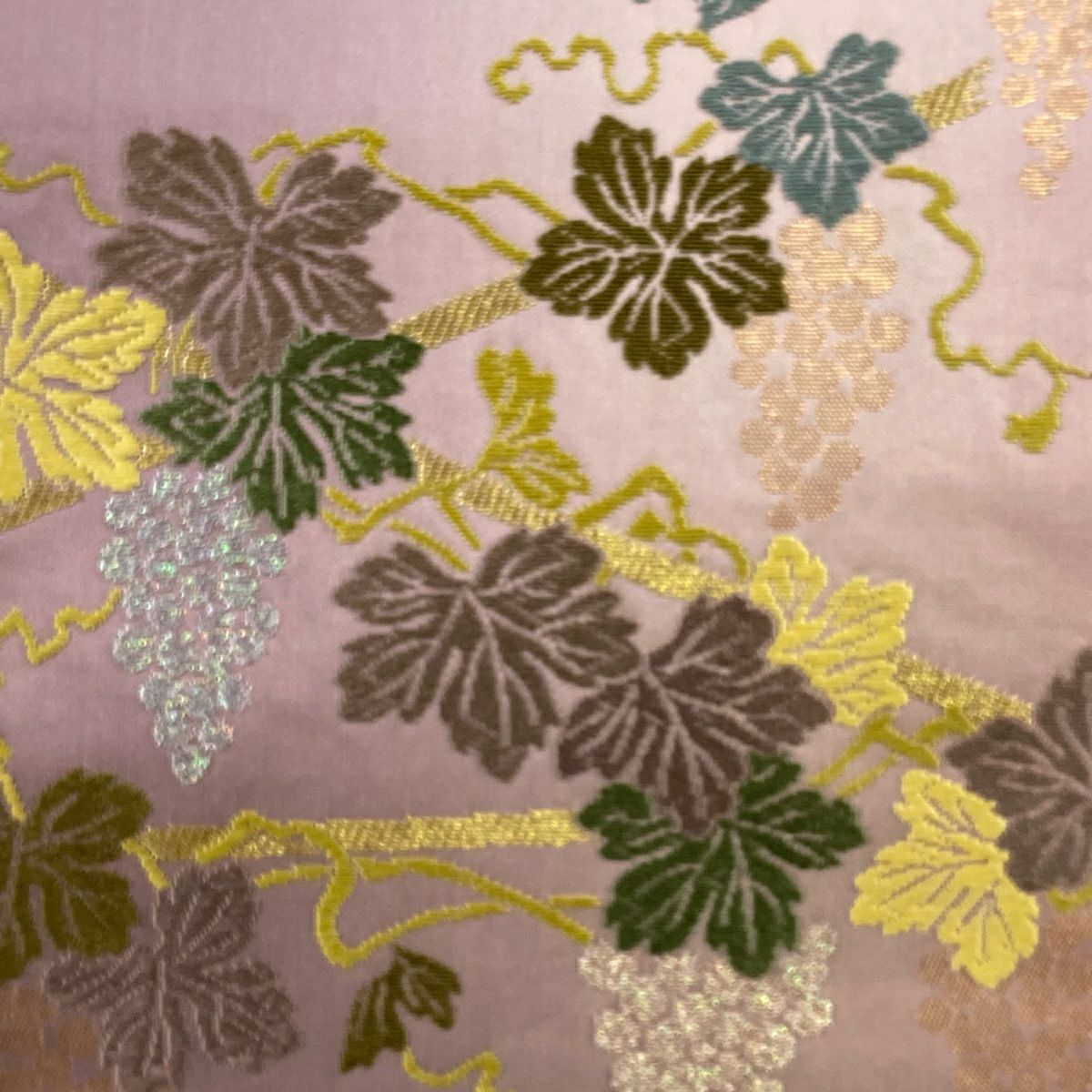【美品】 袋帶 名品級 鈴乃屋 葡萄 金金箔 金絲 淺紫 六通 純蠶絲