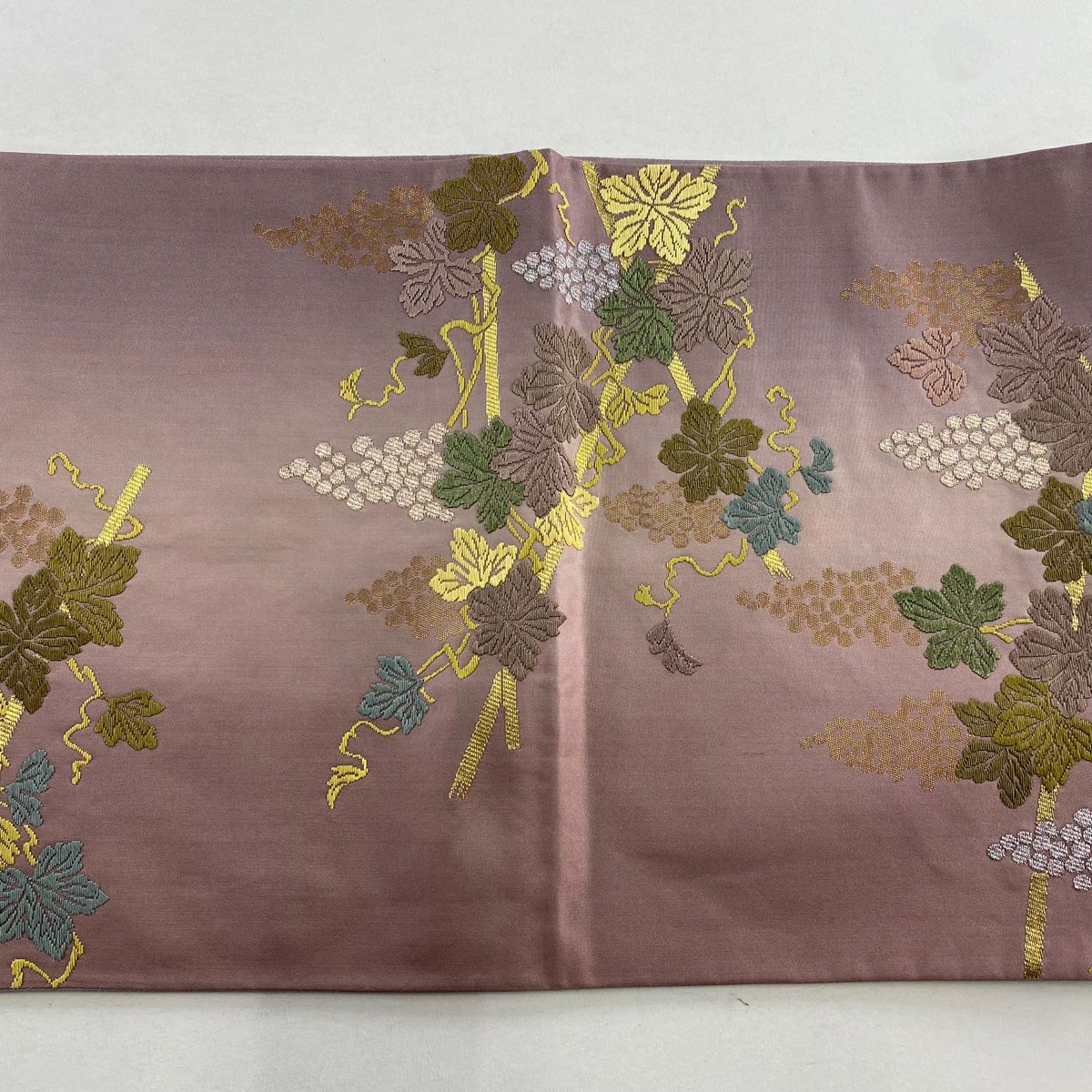 【美品】 袋帶 名品級 鈴乃屋 葡萄 金金箔 金絲 淺紫 六通 純蠶絲