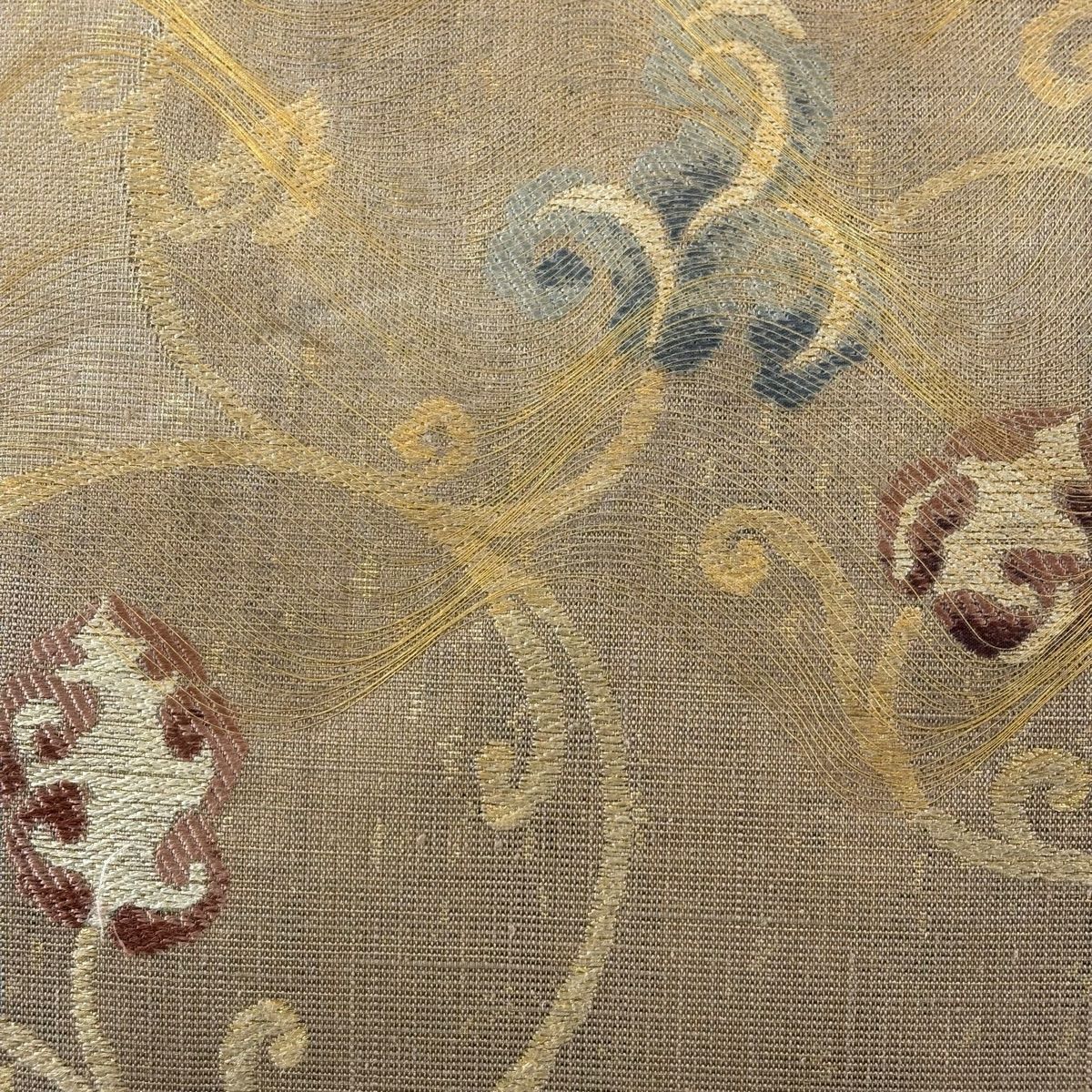 【美品】 袋帶 名品級 花唐草紋 金絲 金金箔 淺茶 純蠶絲