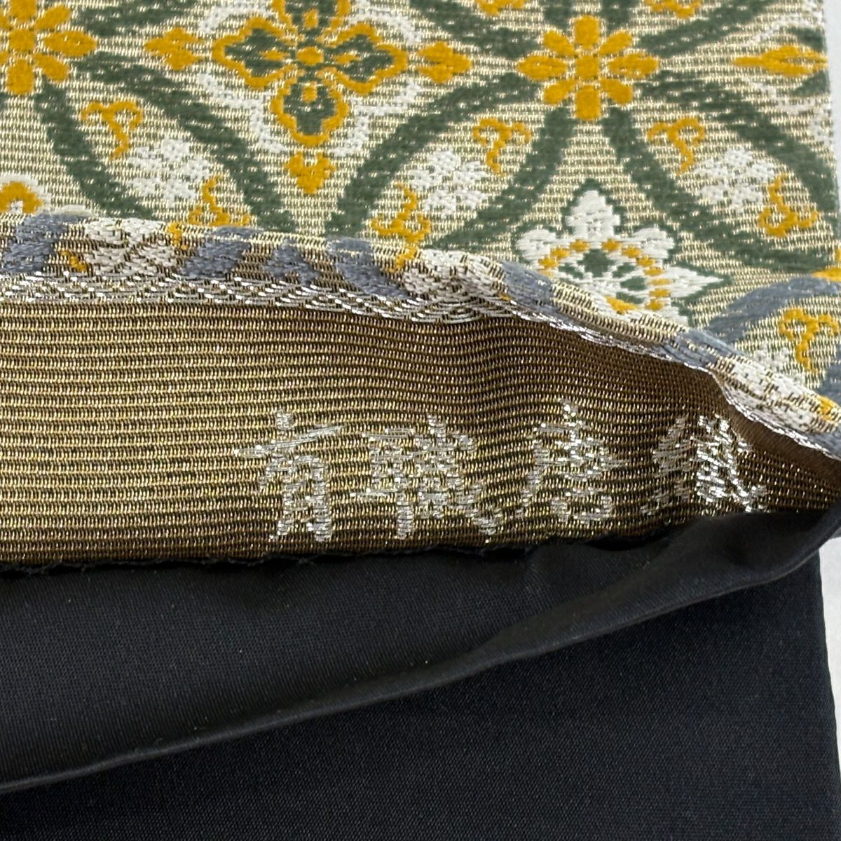 【美品】 袋帶 名品級 七寶繋 花 金絲 金 六通 純蠶絲