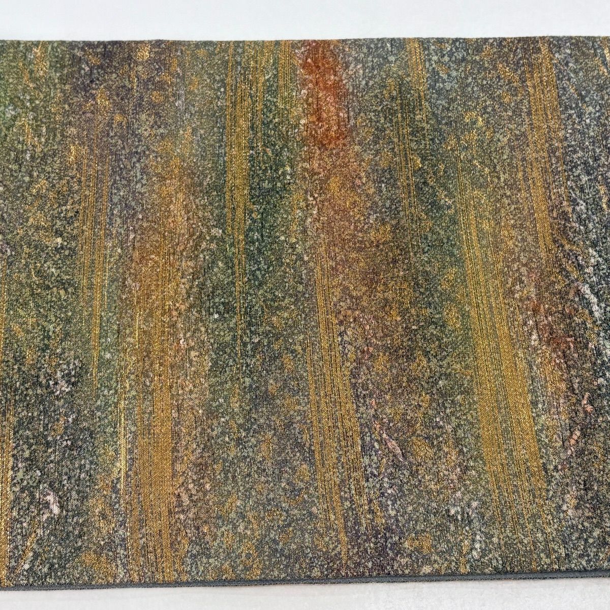 【美品】 袋帶 名品級 落款あり 霞 金絲 金金箔 淺綠 大鼓圖案 純蠶絲