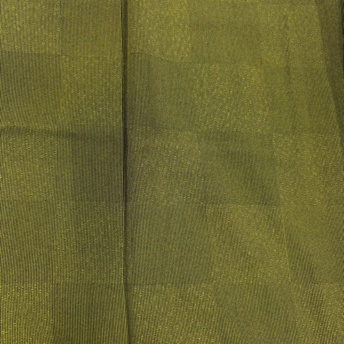【美品】 小紋 身長162cm 袖長67.5cm L 雙層 落款あり 市松樹 竹子縞 鶯 綠 純蠶絲 名品級