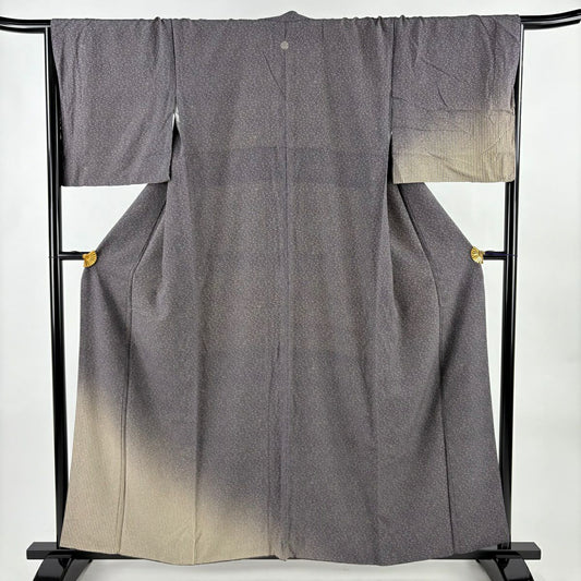 付下 身長158cm 袖長66.5cm M 雙層 花 縱條 黑灰 純蠶絲 名品級 一個紋