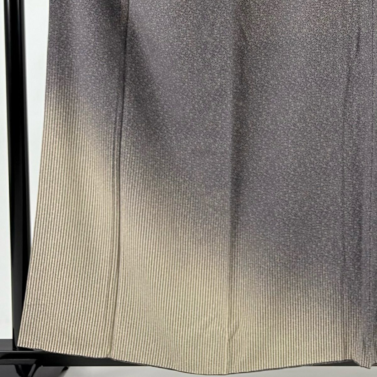 付下 身長158cm 袖長66.5cm M 雙層 花 縱條 黑灰 純蠶絲 名品級 一個紋