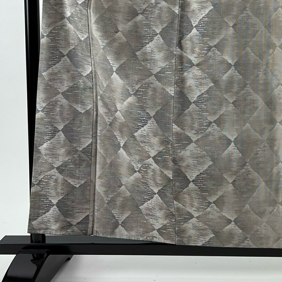 【美品】 大島紬織 身長159.5cm 袖長64cm M 雙層 都喜ヱ門 證書附帶 菱形 幾何學 灰茶 純蠶絲 逸品級
