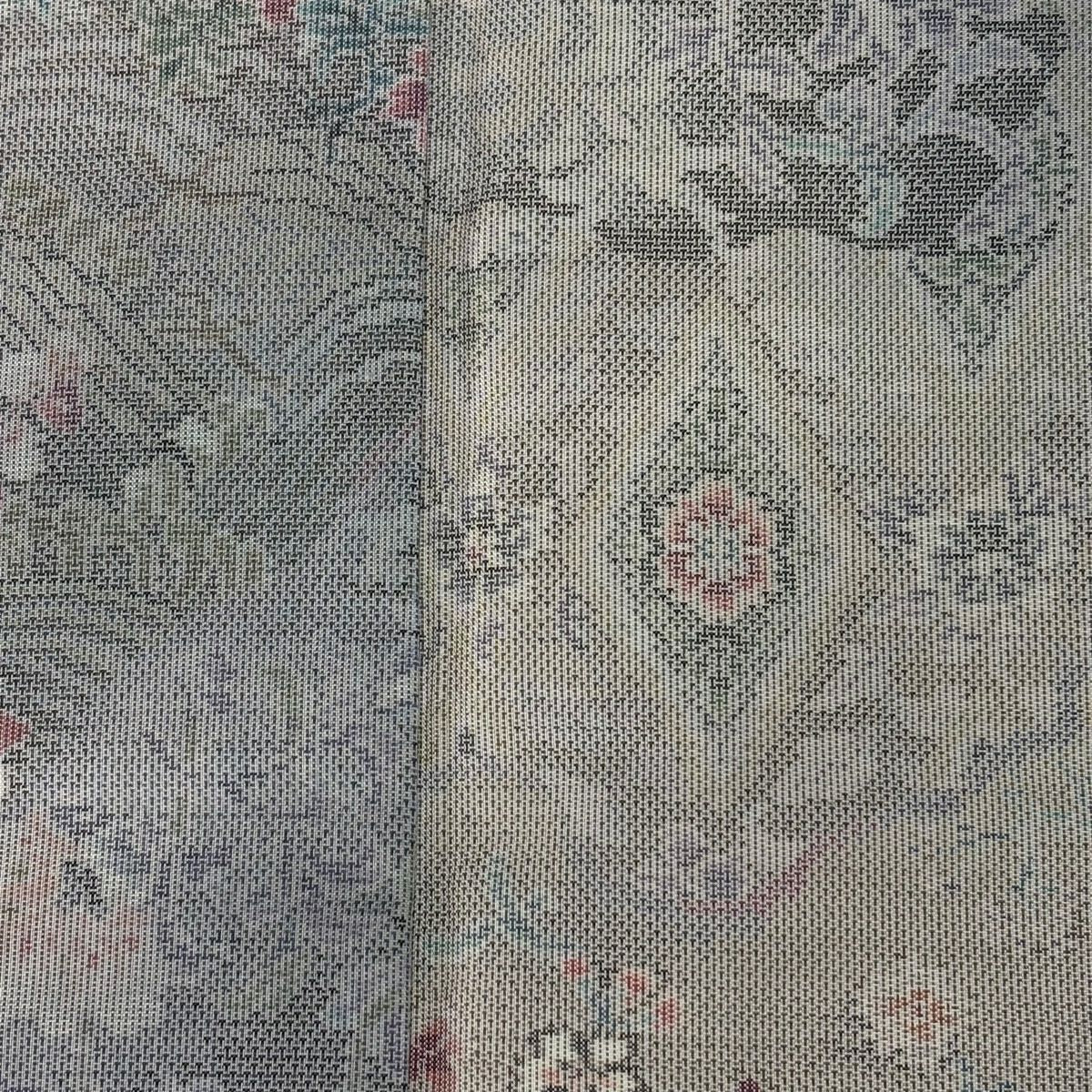 【美品】 大島織 身長164cm 袖長66cm M 雙層 都喜ヱ門 證書附帶 草花紋紋 波 灰紫 純蠶絲 逸品級