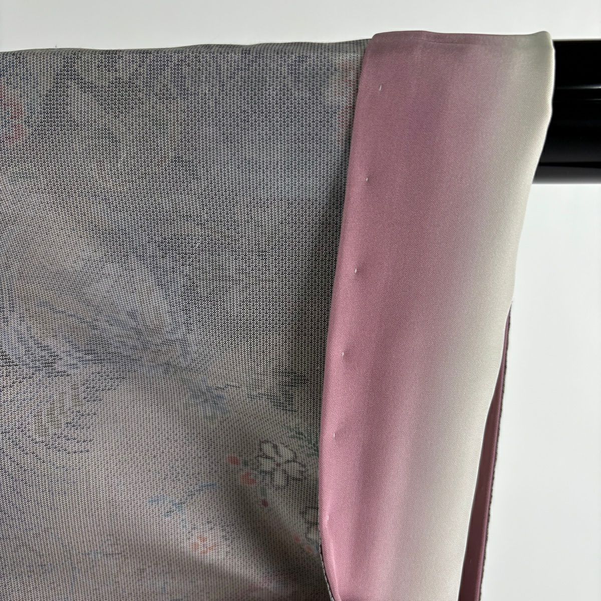 【美品】 大島織 身長164cm 袖長66cm M 雙層 都喜ヱ門 證書附帶 草花紋紋 波 灰紫 純蠶絲 逸品級