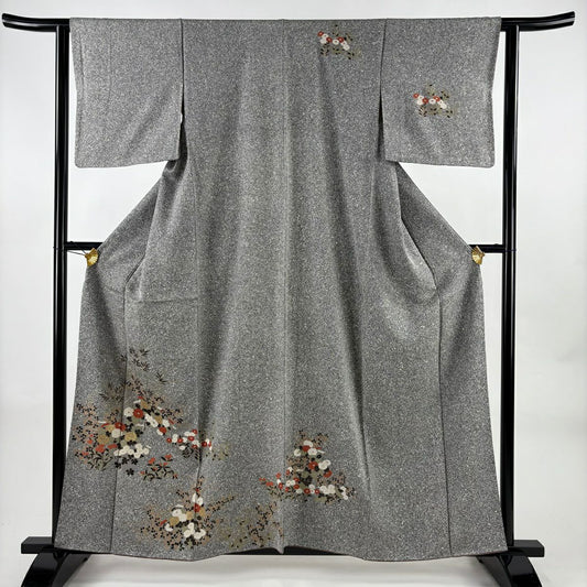 訪問服 身長158.5cm 袖長61cm S 雙層 秋草 金銀彩 灰 純蠶絲 秀品級
