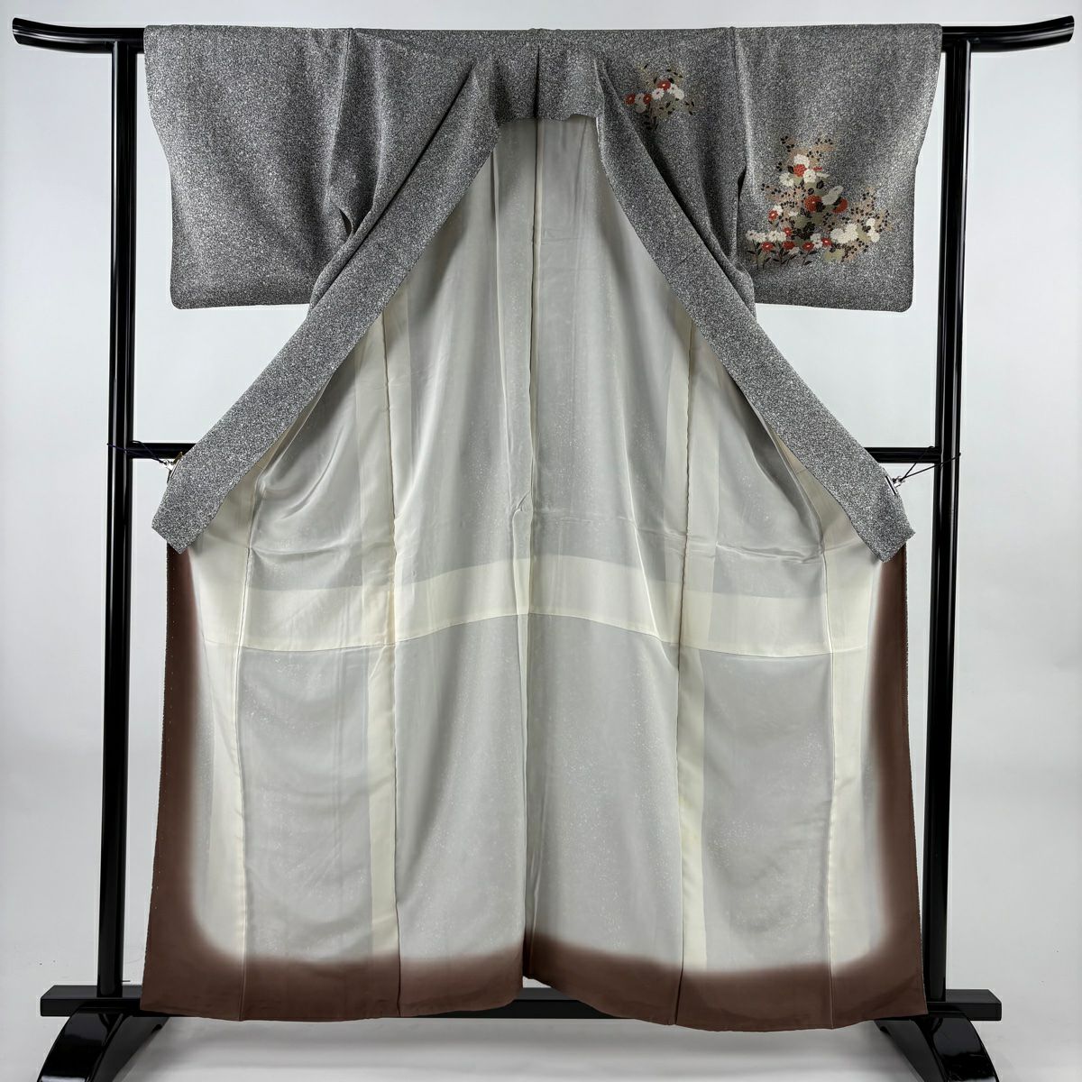 訪問服 身長158.5cm 袖長61cm S 雙層 秋草 金銀彩 灰 純蠶絲 秀品級