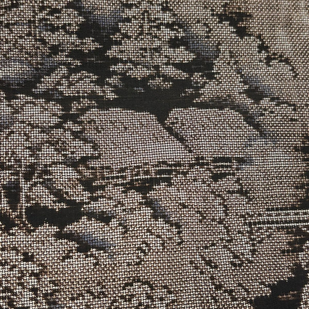 紬織 身長155cm 袖長64.5cm M 雙層 樹木 建物 茶 純蠶絲 秀品級