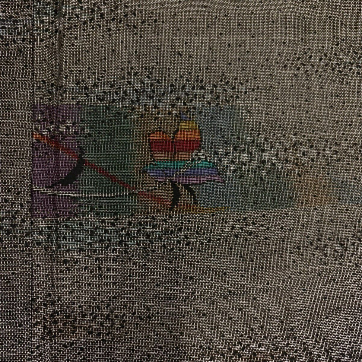 【美品】 紬織 身長165cm 袖長67cm M 雙層 草花紋紋 霞 焦茶 純蠶絲 秀品級