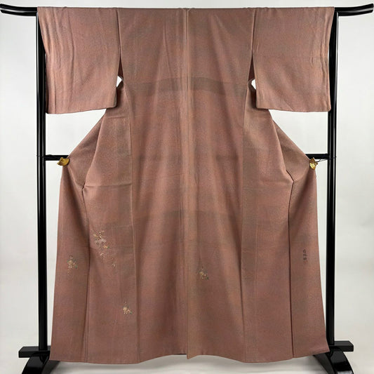付下 身長161cm 袖長65.5cm M 雙層 落款有 菊花花 扇子子 刺繡 金彩裝飾 小豆色 純蠶絲 優品級