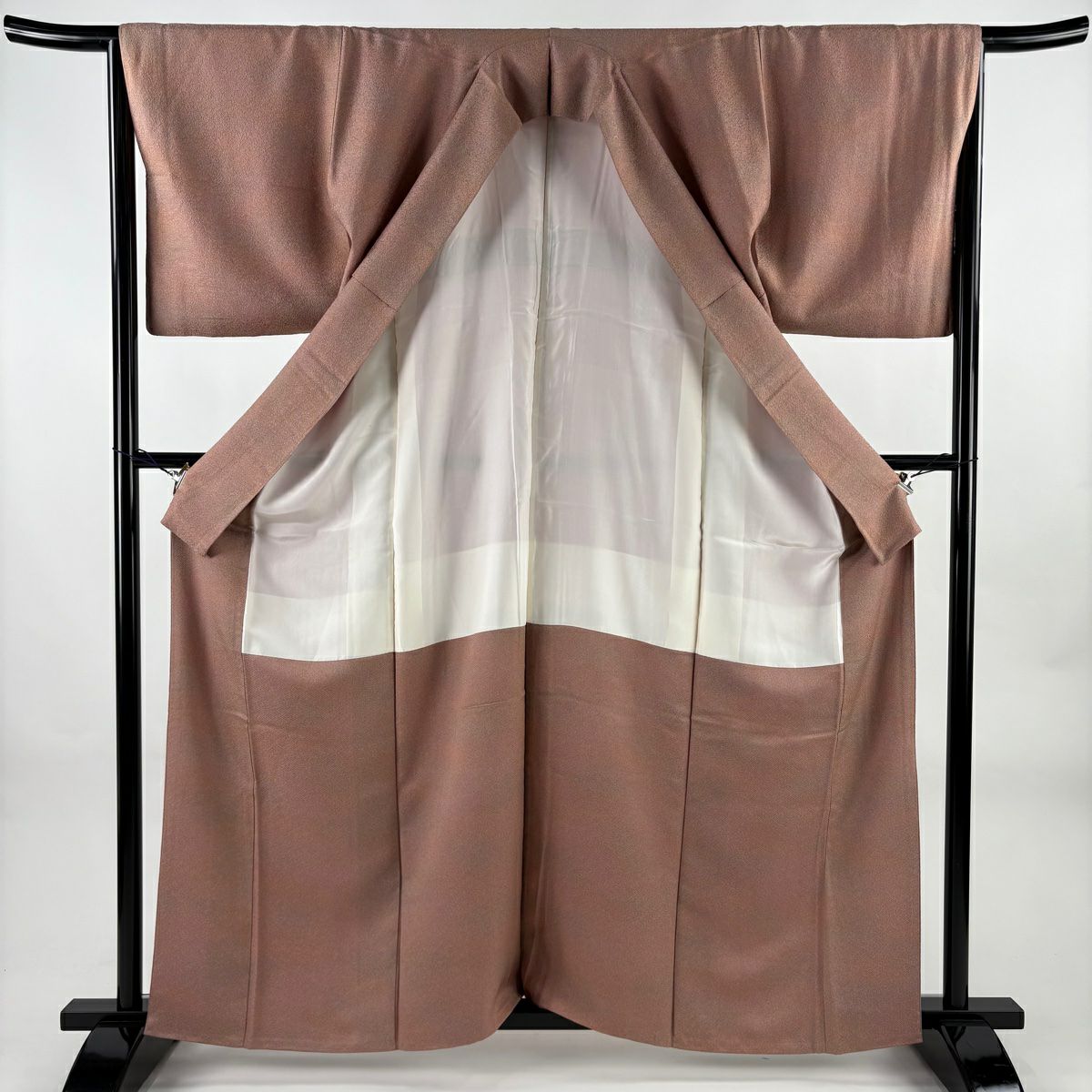 付下 身長161cm 袖長65.5cm M 雙層 落款有 菊花花 扇子子 刺繡 金彩裝飾 小豆色 純蠶絲 優品級