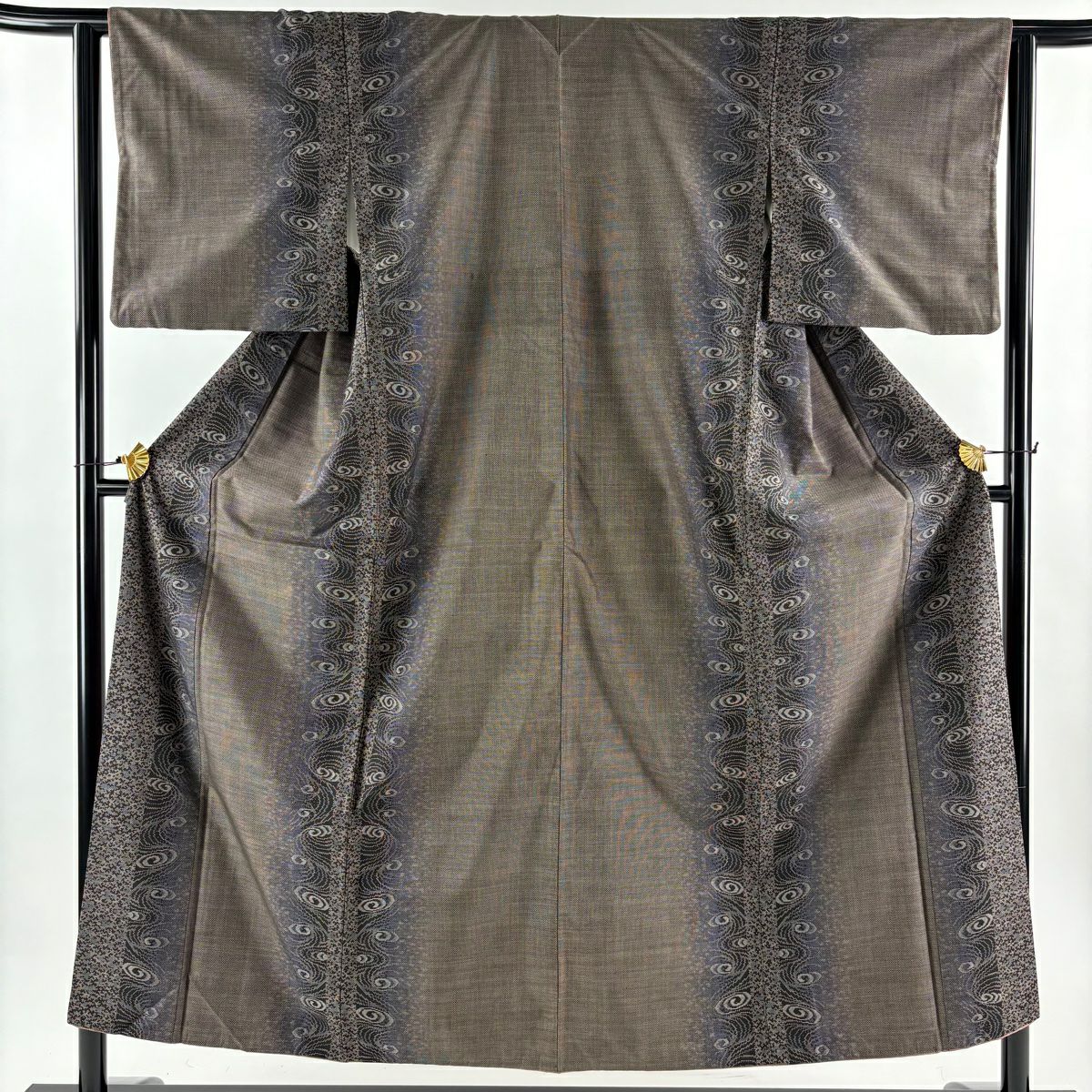 紬織 身長153.5cm 袖長62.5cm S 雙層 幾何學圖案 灰茶 純蠶絲 秀品級