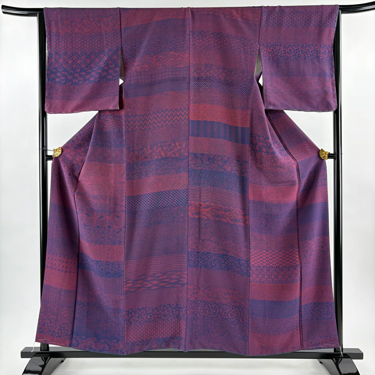 【美品】 江戶小紋 身長156cm 袖長65cm M 雙層 寄せ柄 花 紅色 純蠶絲 秀品級