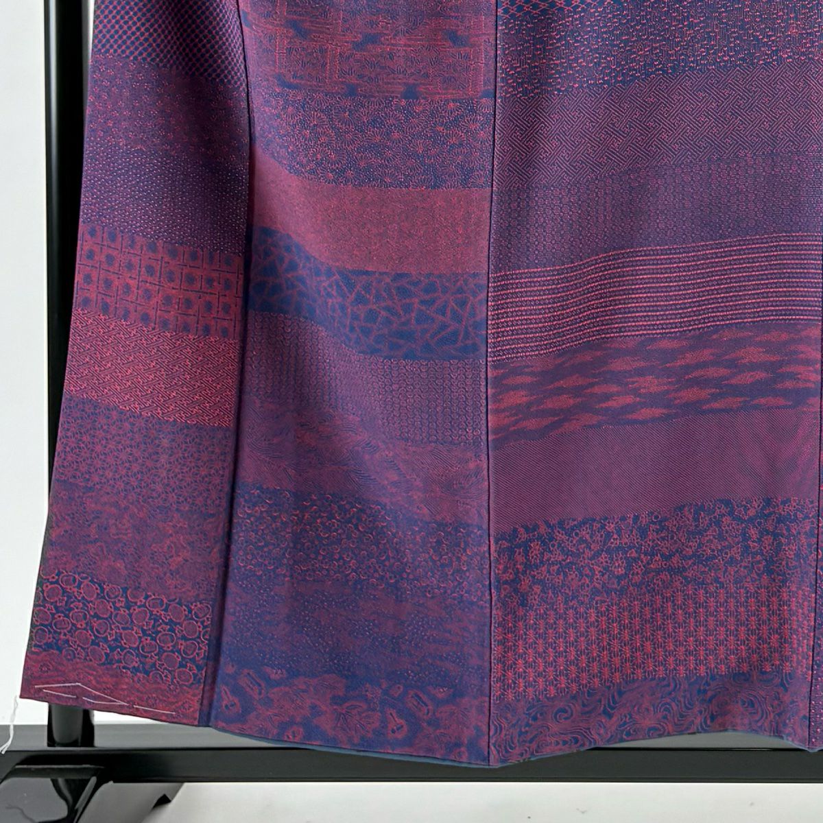 【美品】 江戶小紋 身長156cm 袖長65cm M 雙層 寄せ柄 花 紅色 純蠶絲 秀品級