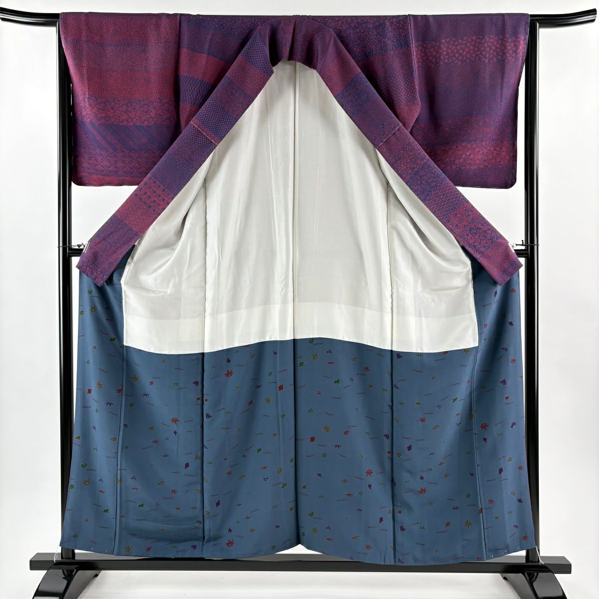 【美品】 江戶小紋 身長156cm 袖長65cm M 雙層 寄せ柄 花 紅色 純蠶絲 秀品級