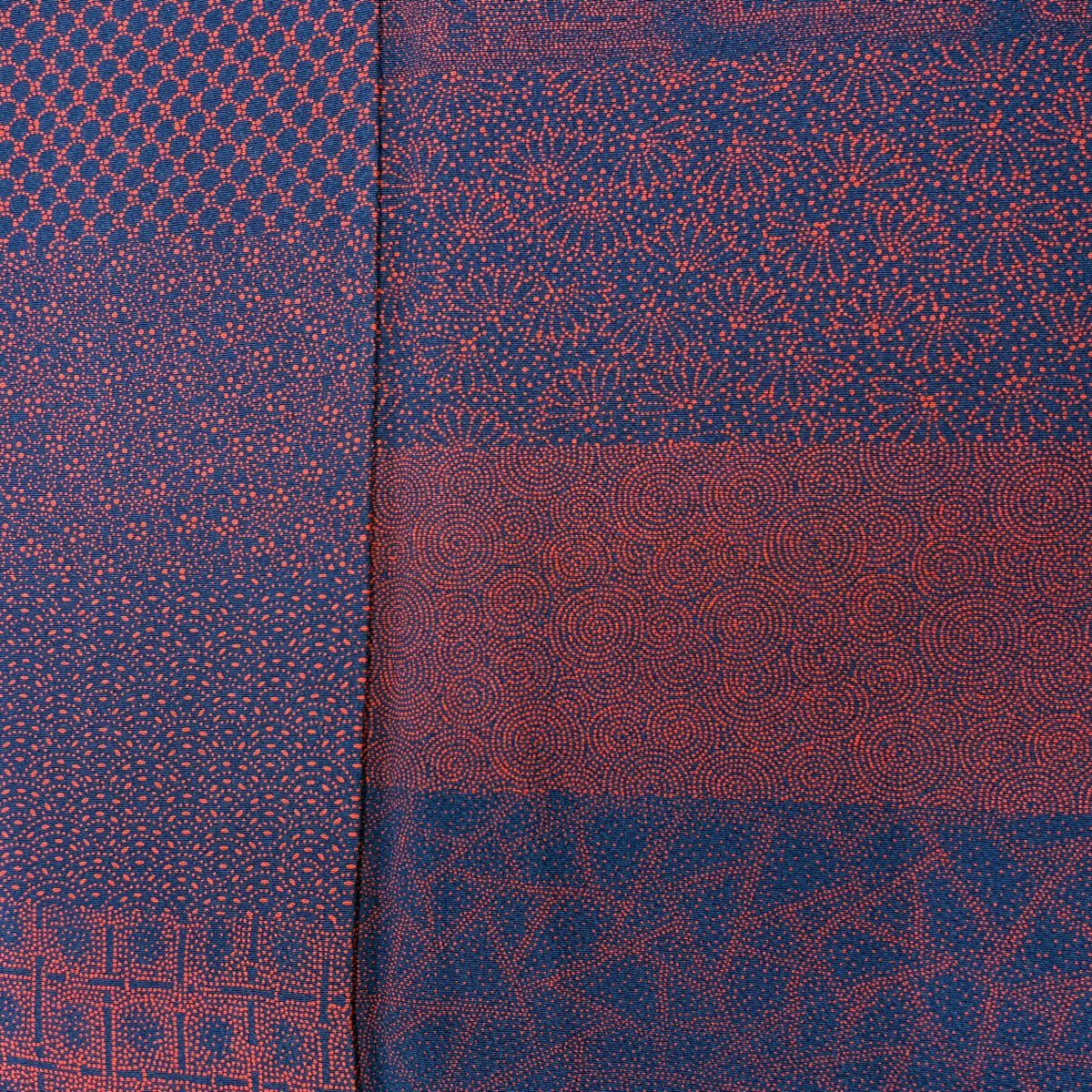 【美品】 江戶小紋 身長156cm 袖長65cm M 雙層 寄せ柄 花 紅色 純蠶絲 秀品級