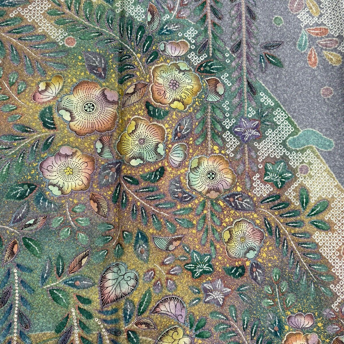 【美品】訪問服 身長161.5cm 袖長65.5cm M 雙層 辻花染圖案 鴛鴦 金銀彩 染分 青紫 純蠶絲 秀品級