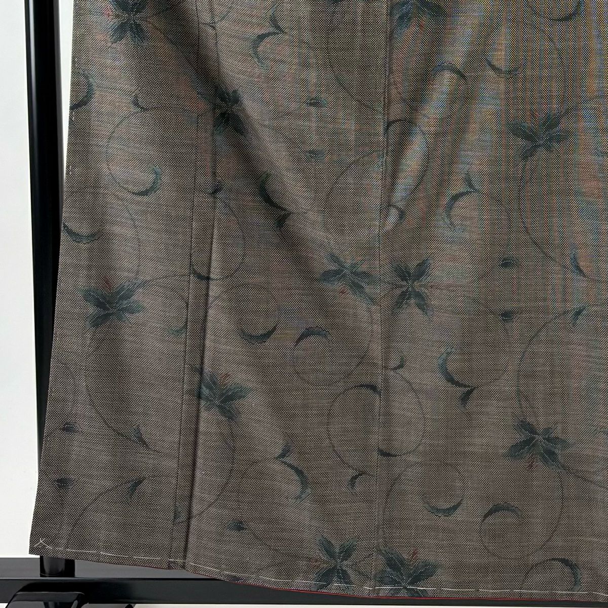 【美品】 紬織 身長160cm 袖長66cm M 雙層 花唐草紋 焦茶 純蠶絲 秀品級