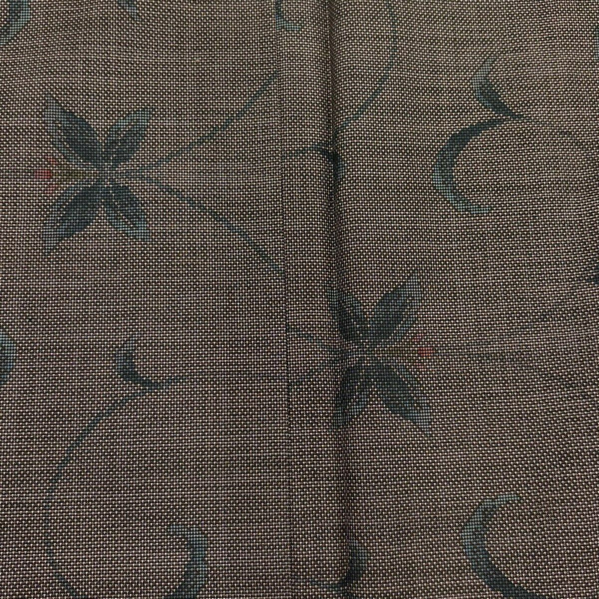 【美品】 紬織 身長160cm 袖長66cm M 雙層 花唐草紋 焦茶 純蠶絲 秀品級