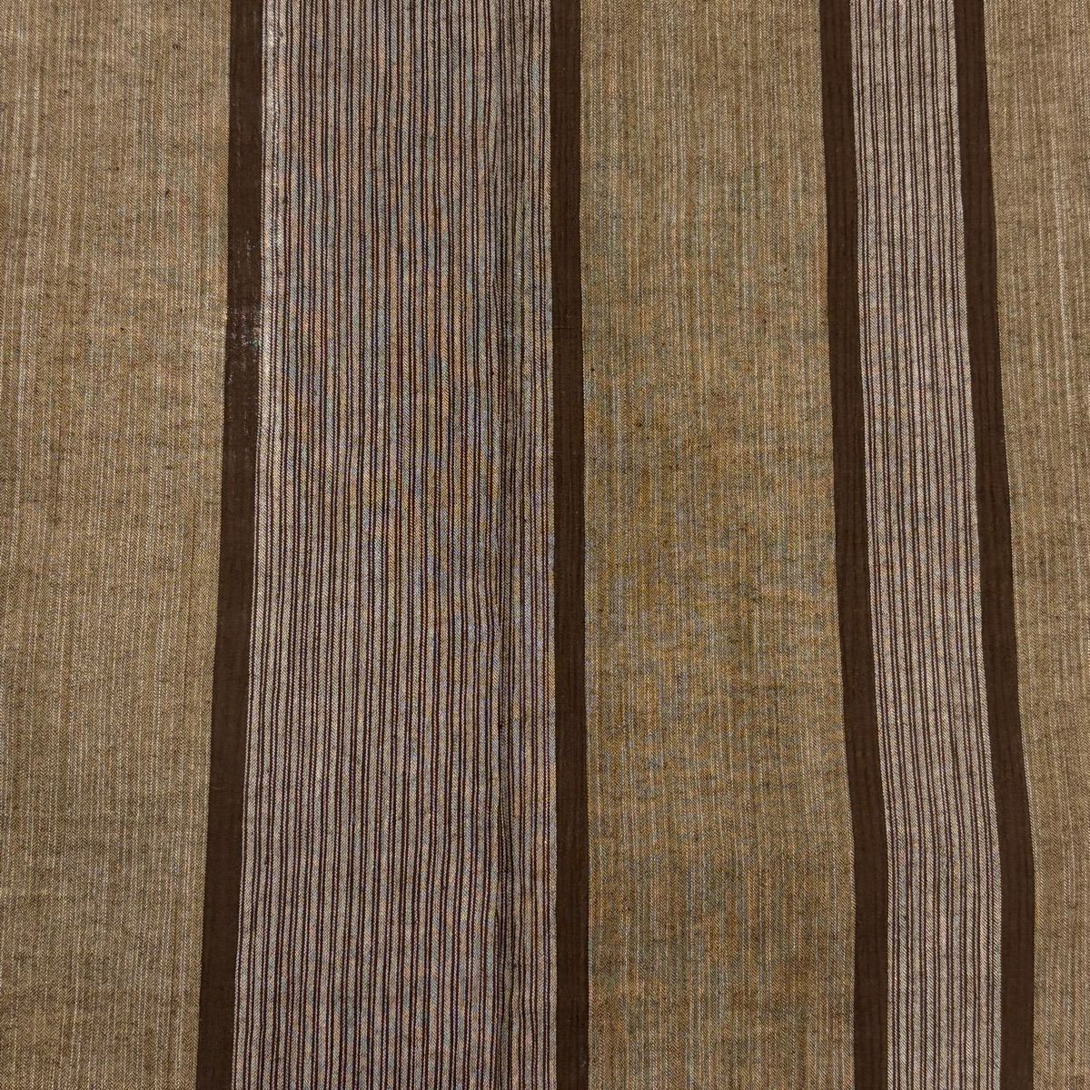 【美品】 紬織 身長156.5cm 袖長63cm S 薄物 夏紬織 鈕襟 縱條 焦茶 純蠶絲 秀品級