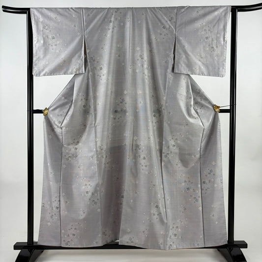 紬織 身長157.5cm 袖長63.5cm S 雙層 金金箔散佈 灰紫 純蠶絲 優品級