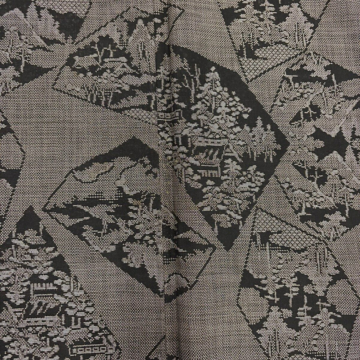 紬織 身長158cm 袖長65cm M 雙層 風景 幾何圖案 焦茶 純蠶絲 優品級