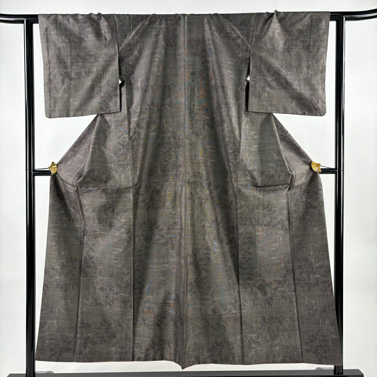 紬織 身長151.5cm 袖長62cm S 雙層 枝葉 輪廓 焦茶 純蠶絲 秀品級