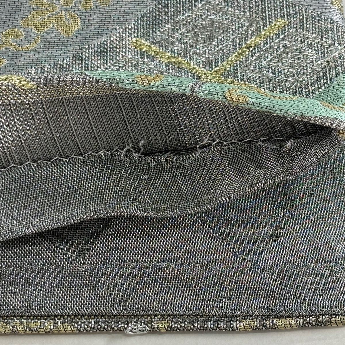 【美品】 袋帶 名品級 七寶紋 竹子藤 銀線 金金箔 銀 六通 純蠶絲