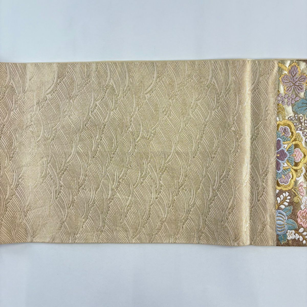 【美品】 袋帶 秀品級 貝紫染 本泥染 華紋 葡萄 金絲 本金金箔 金 六通 純蠶絲