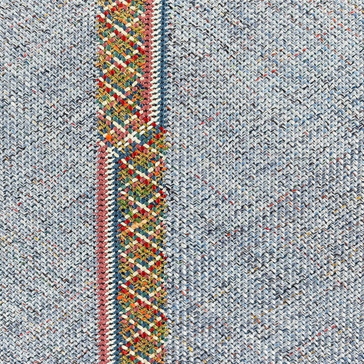 【美品】 名古屋帶 秀品級 斜格紋 金絲 青灰色 純蠶絲