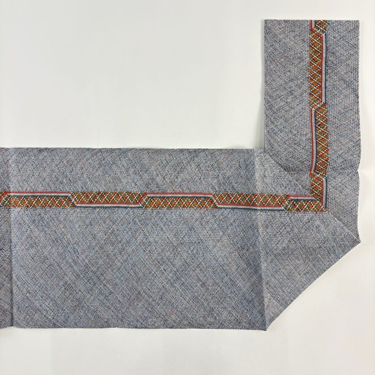 【美品】 名古屋帶 秀品級 斜格紋 金絲 青灰色 純蠶絲