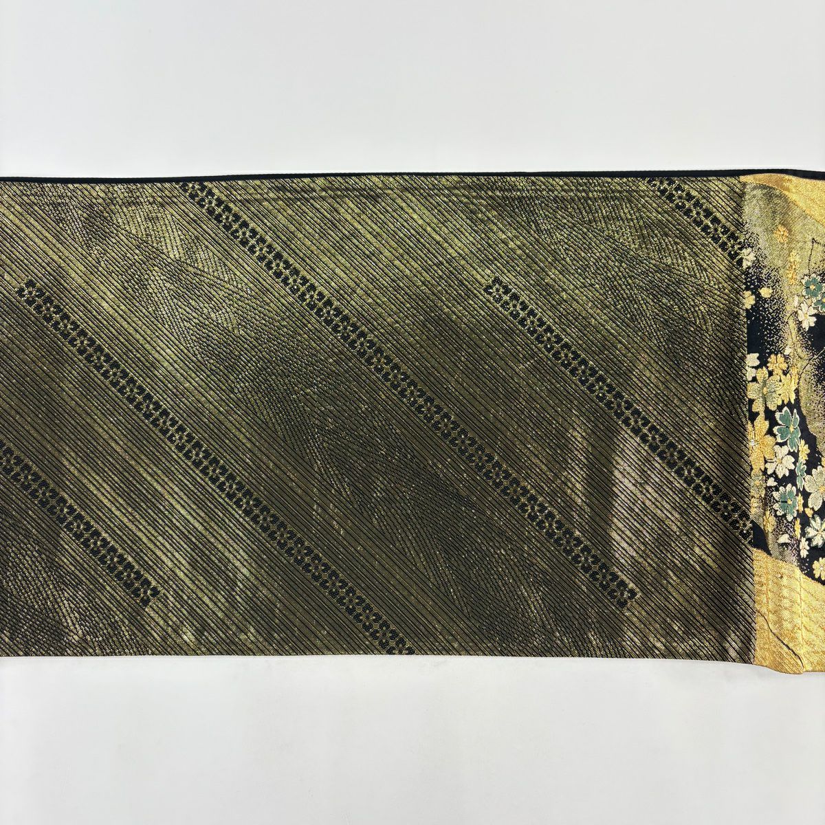 【美品】 袋帶 秀品級櫻花 蝴蝶 金絲 金金箔 金 六通 純蠶絲