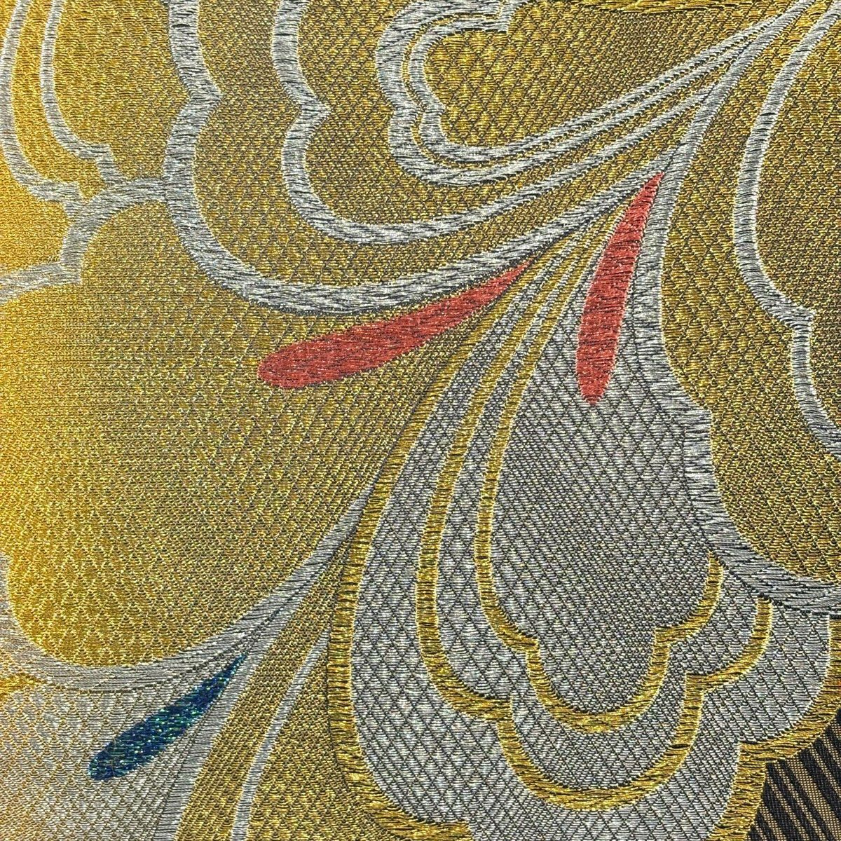 【美品】 袋帶 秀品級 草花紋紋 金銀彩 金 純蠶絲