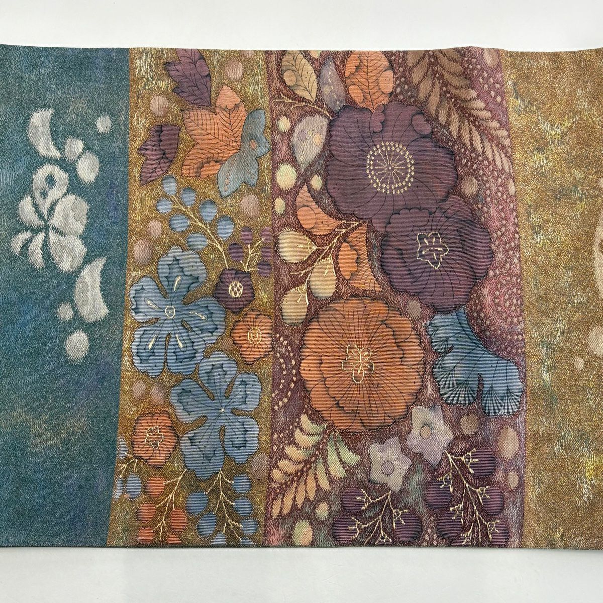 【美品】 袋帶 秀品級 彩霞辻花紋 辻花 段紋 金金箔 紅紫 大鼓圖案 純蠶絲