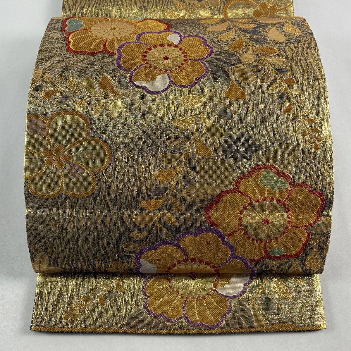 袋帶 秀品級 彩美 辻花染 金絲 金金箔 金色 六通 純蠶絲