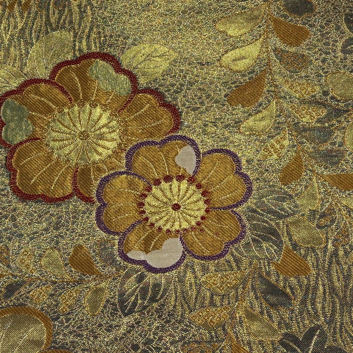 袋帶 秀品級 彩美 辻花染 金絲 金金箔 金色 六通 純蠶絲
