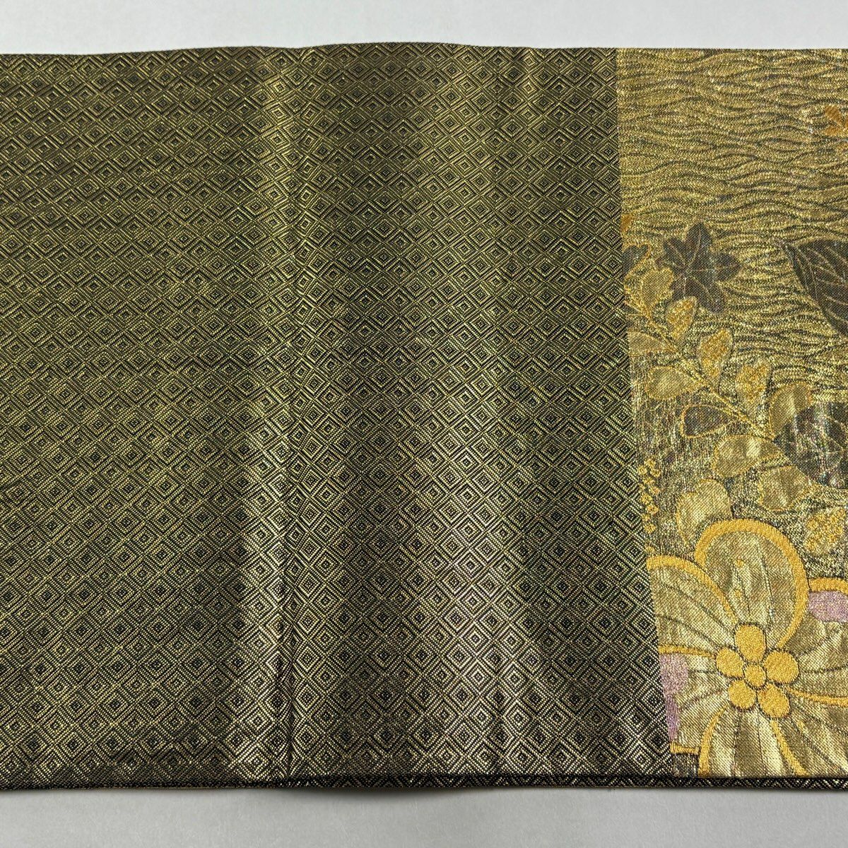 袋帶 秀品級 彩美 辻花染 金絲 金金箔 金色 六通 純蠶絲