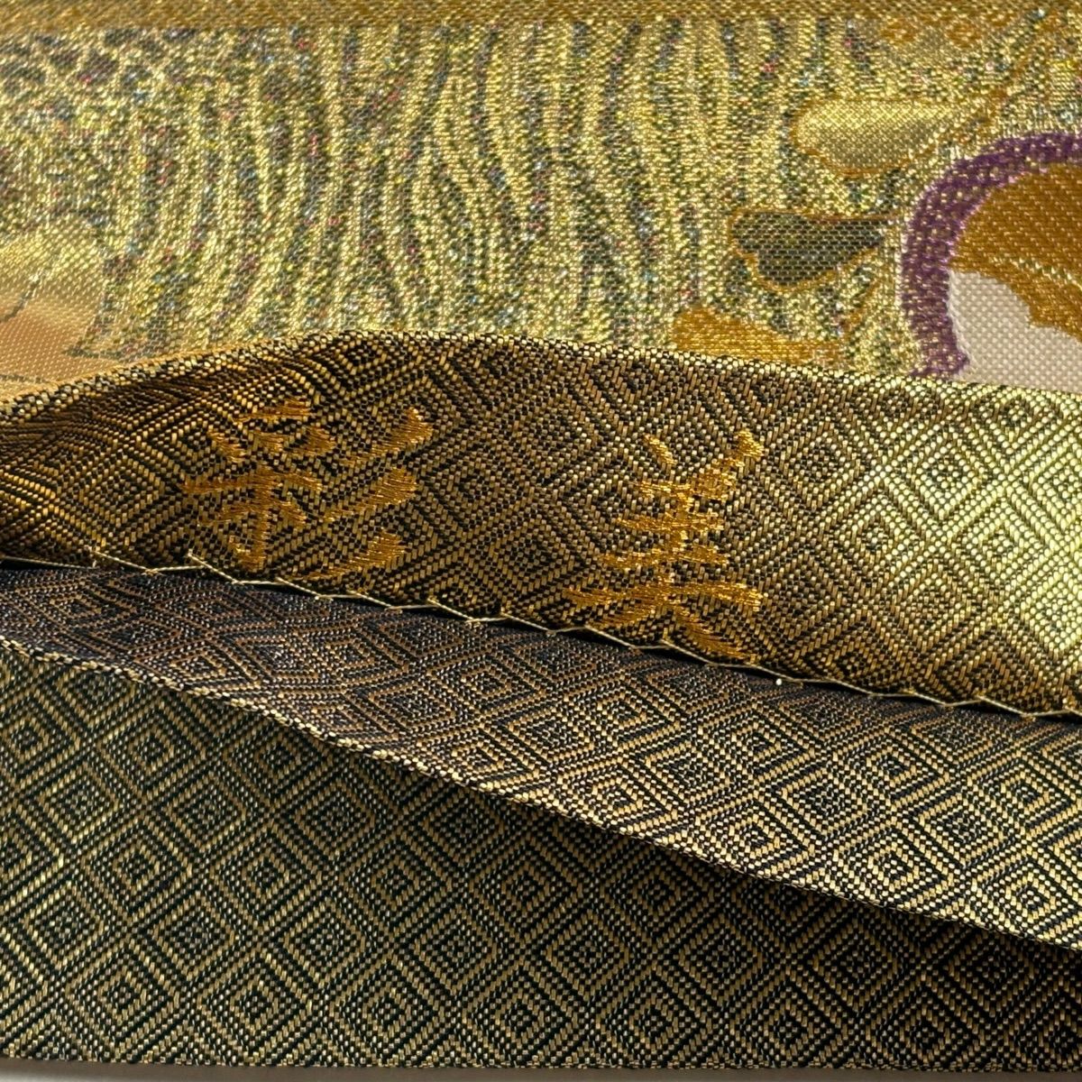 袋帶 秀品級 彩美 辻花染 金絲 金金箔 金色 六通 純蠶絲