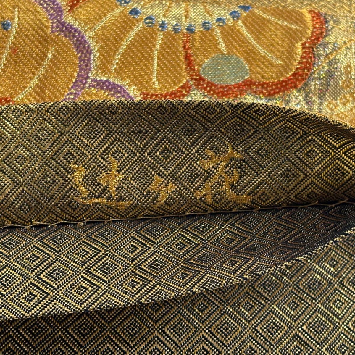 袋帶 秀品級 彩美 辻花染 金絲 金金箔 金色 六通 純蠶絲
