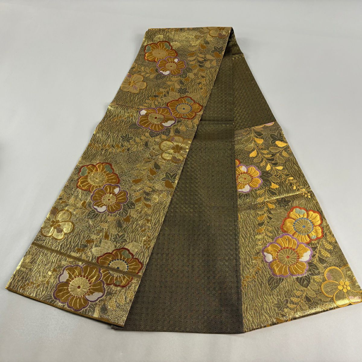 袋帶 秀品級 彩美 辻花染 金絲 金金箔 金色 六通 純蠶絲