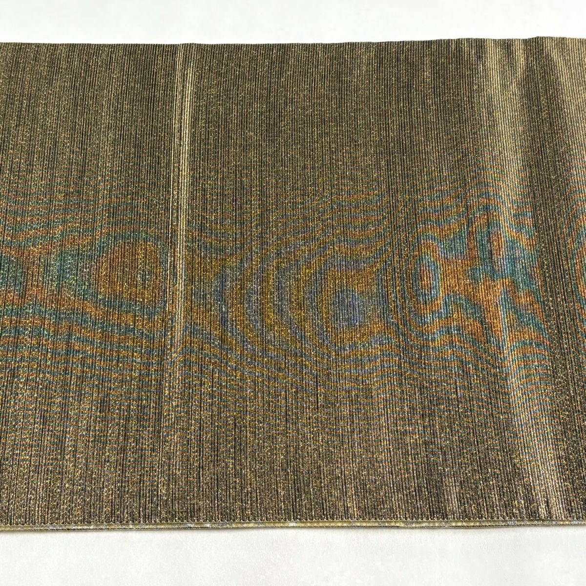 【美品】 袋帶 秀品級 幾何學 金金箔 金茶 全通 純蠶絲
